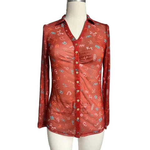 Turquoise Haven Women's Collar Mesh Brand Satin Blouse
