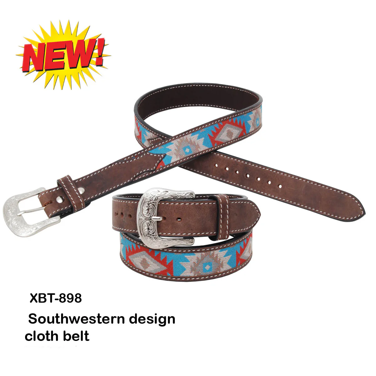 Twisted X Men's Southwestern Cloth & Leather Belt - Turquoise/Wine - Image 2