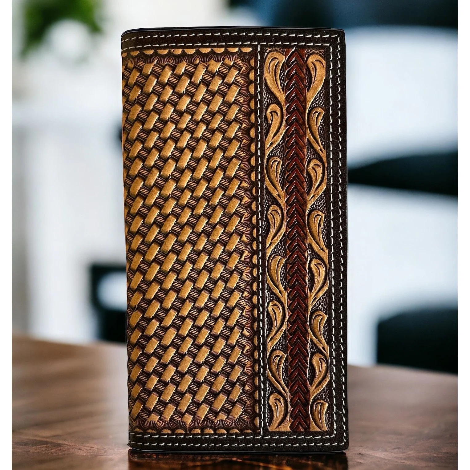 Twisted X Wallet, Rodeo, Carving, Basket Tooling, Double Stitching & TT Finish