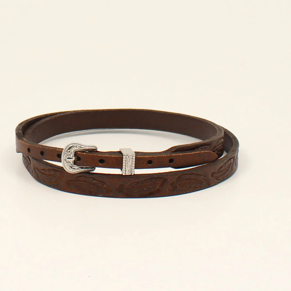 Twister Feather Tooled Hat Band - Brown