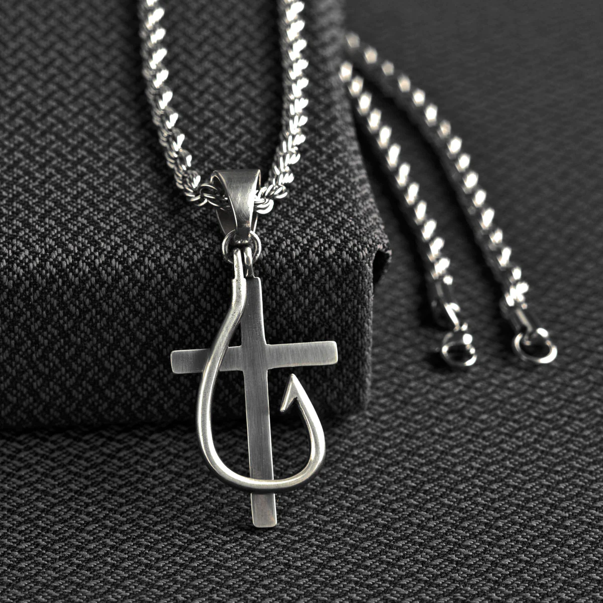 Twister Unisex Necklace with Cross and  Fish Hook