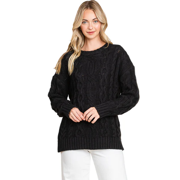Vanilla Bay Women's Cable Knit Long Sleeve Round Neck Sweater - Image 3