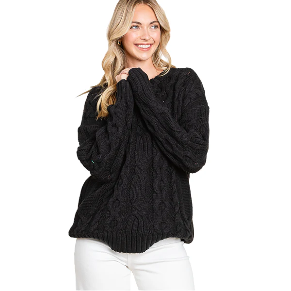 Vanilla Bay Women's Cable Knit Long Sleeve Round Neck Sweater - Image 4