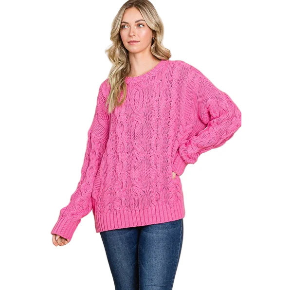 Vanilla Bay Women's Cable Knit Long Sleeve Round Neck Sweater - Image 5