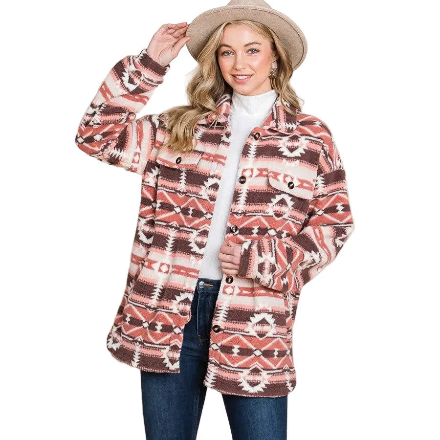 Vanilla Bay Women's Fleece Aztec Print Knit Jacket - Image 3