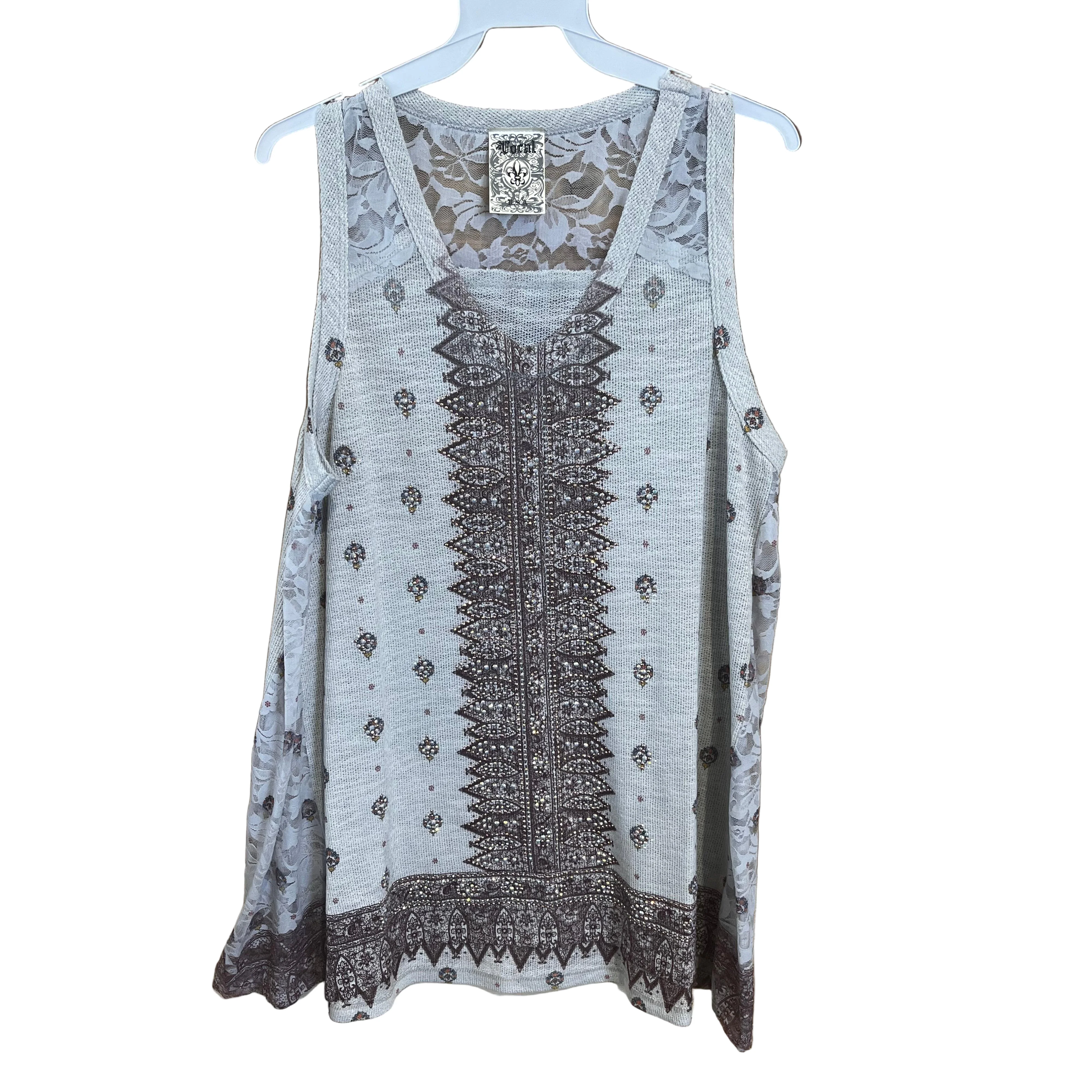 Vocal Apparel Crochet Lace Contrast Print Shirt- Assorted Colours - Image 2