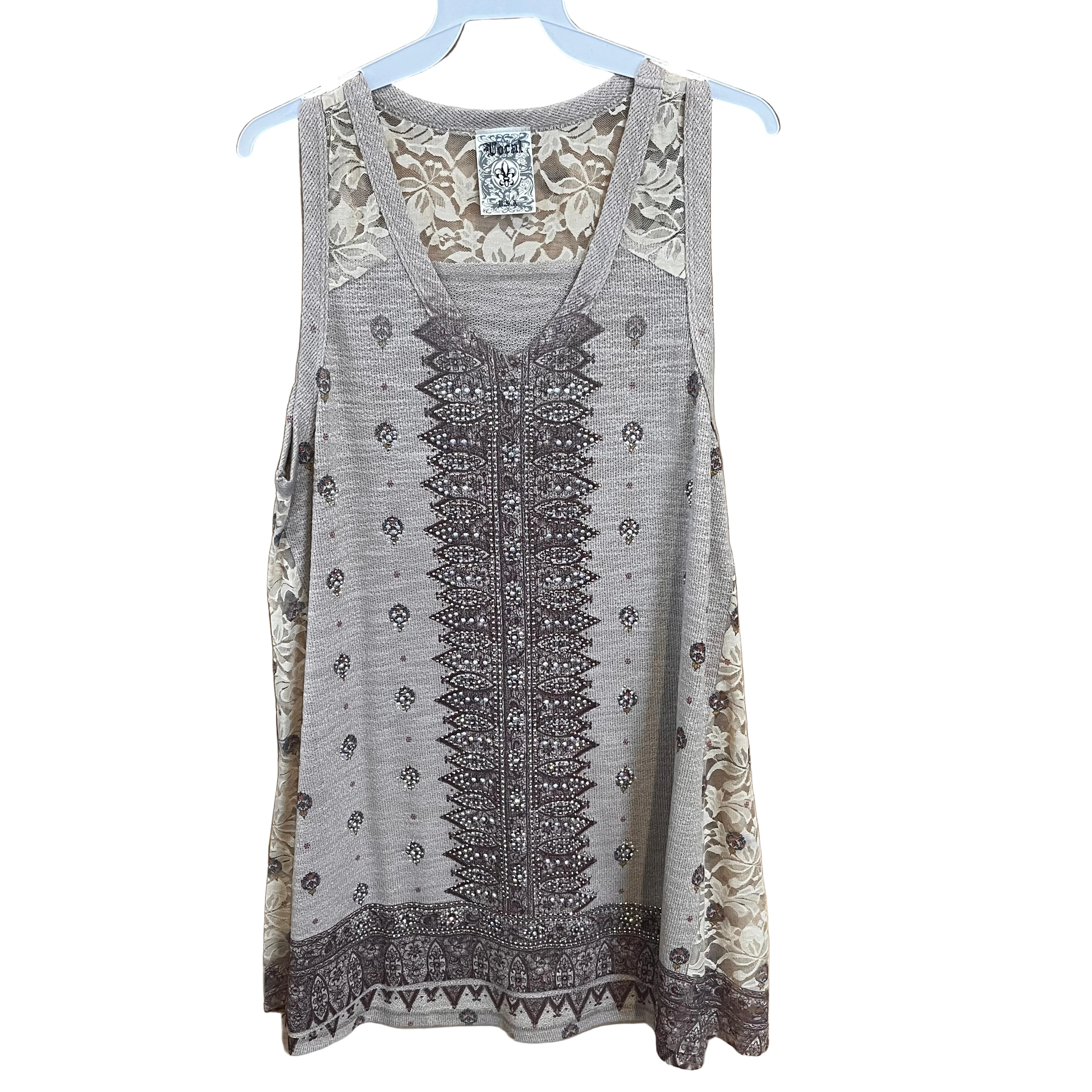 Vocal Apparel Crochet Lace Contrast Print Shirt- Assorted Colours - Image 4