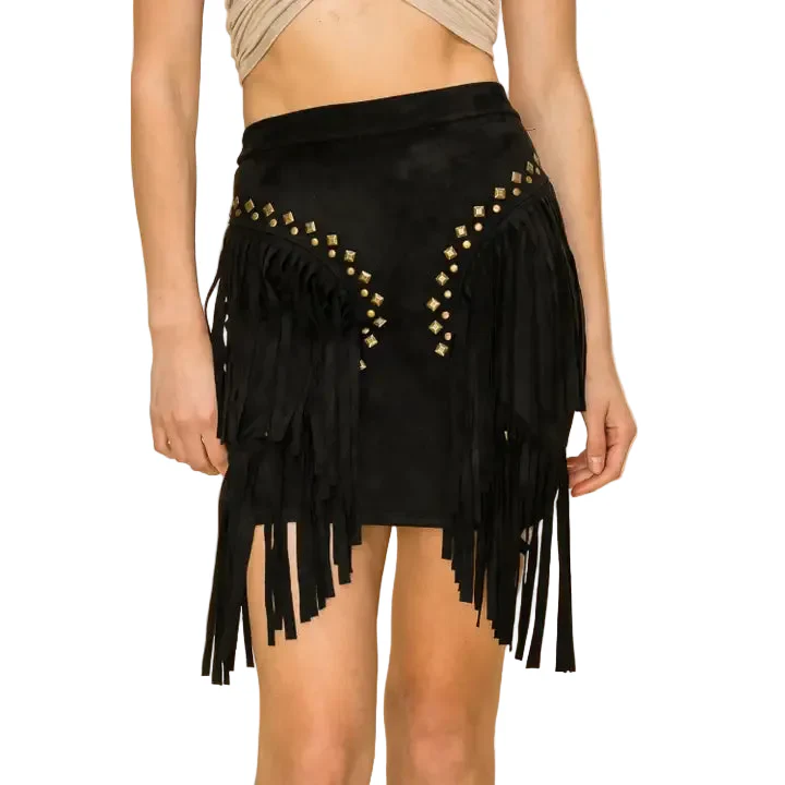 Vocal Apparel Stud Embellished Layered Fringe Side Detail Mini Skirt - Multiple Colours