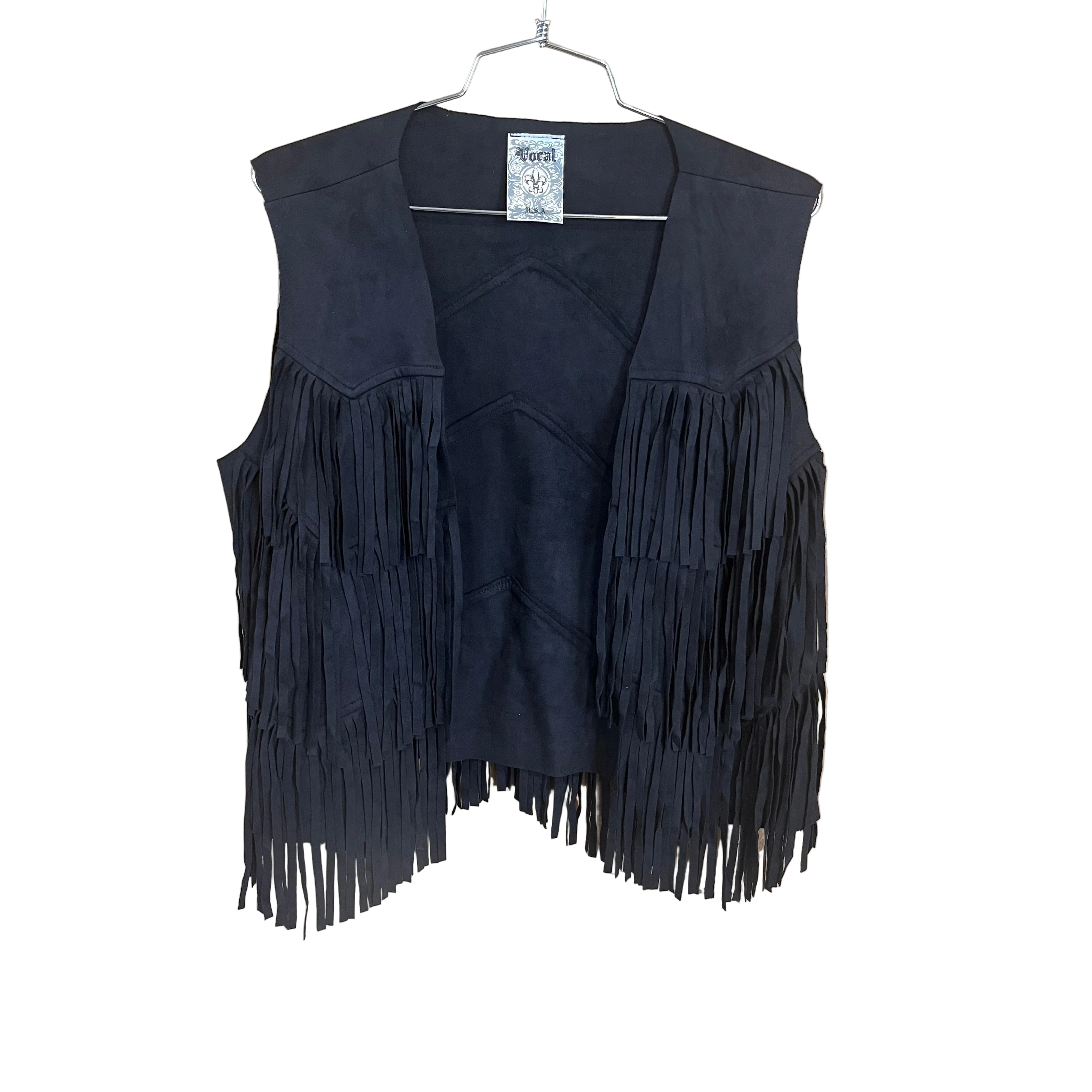 Vocal Apparel Suede Chevron Shape Fringe Vest- Assorted Colours - Image 3