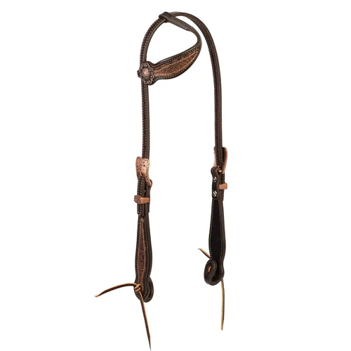Western Floral Sliding Ear Headstall - Havana