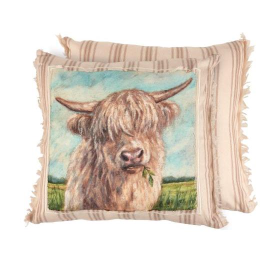 White Hyland Cow Throw Pillow
