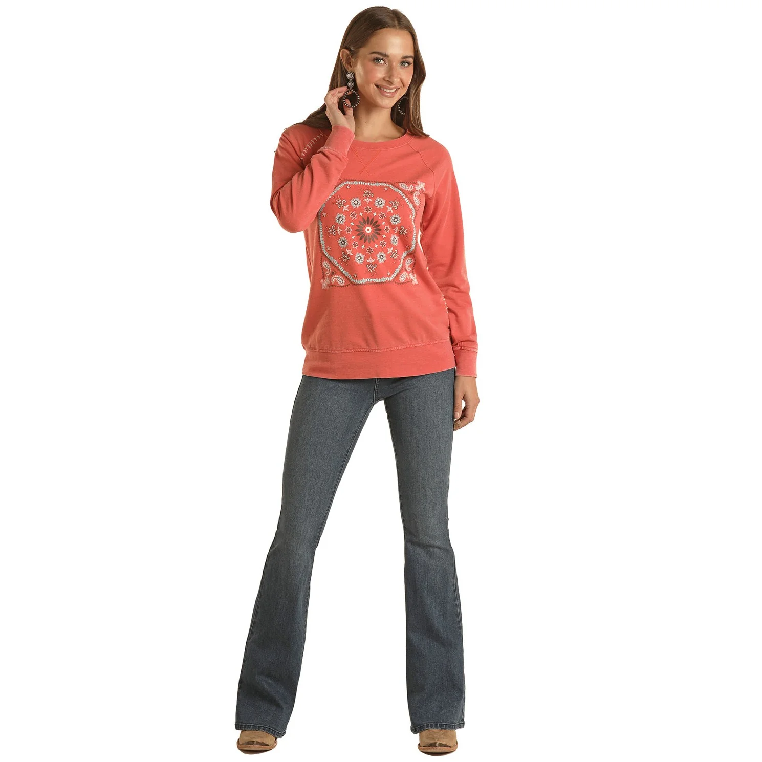 Panhandle White Label Women's Bandana Graphic Sweatshirt - Coral - Image 3