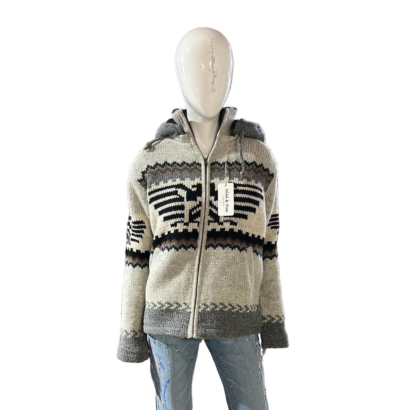 Wild & Free Unisex Wool Eagle Sweater - Natural/Grey