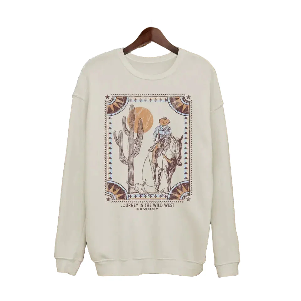 Women's Long Sleeve Journey into the Wild West Mineral Graphic Sweatshirt - Mineral White