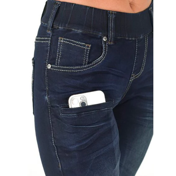 Women's Pull on Dark DFMI Trouser- Dark Wash - Image 6