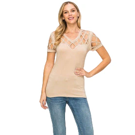 Women's Short Sleeve Top with Laser cut and Stones - Image 3