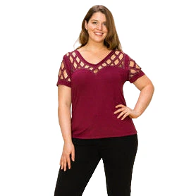 Women's Short Sleeve Top with Laser cut and Stones - Image 5