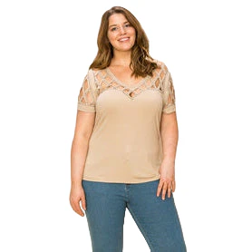 Women's Short Sleeve Top with Laser cut and Stones - Image 6