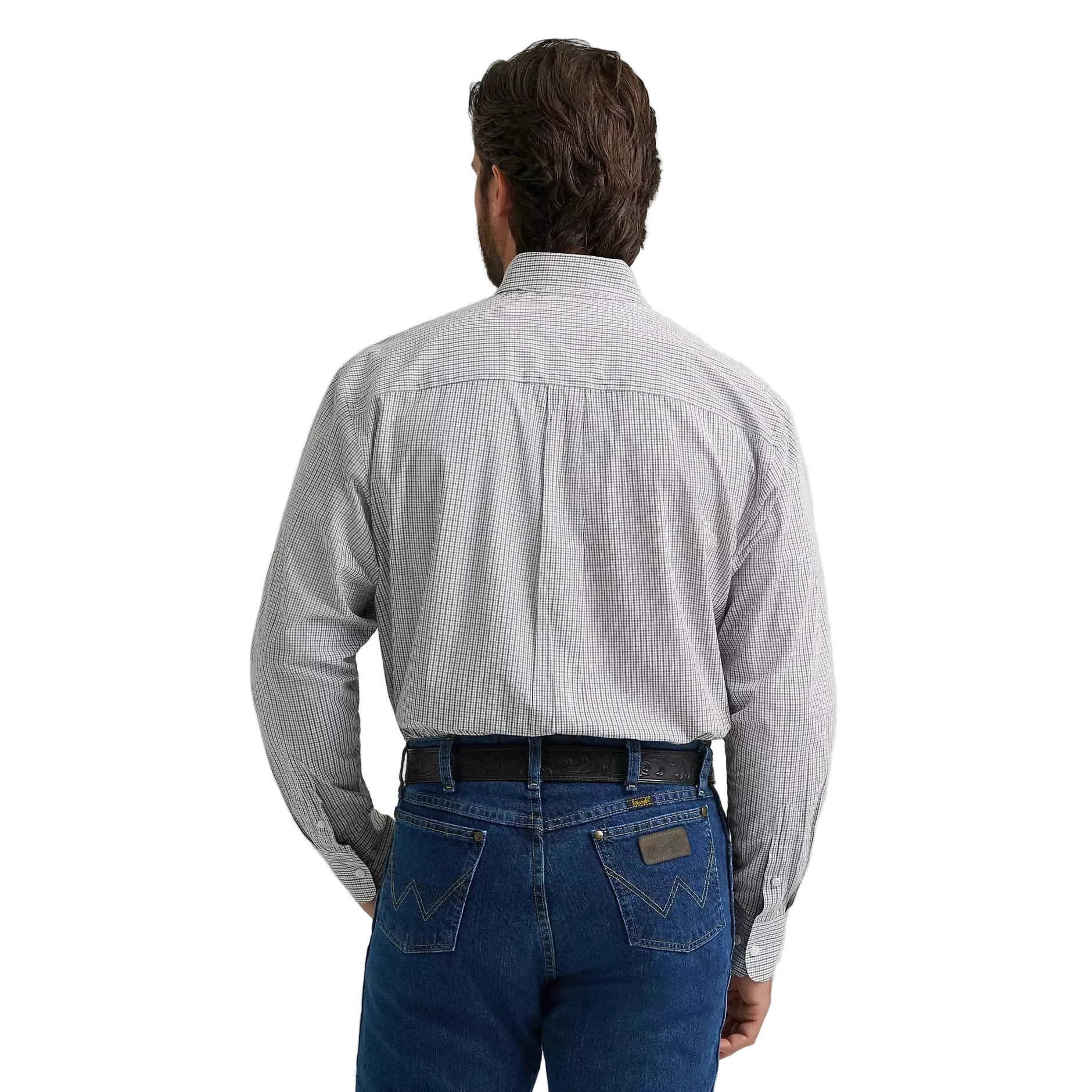 Wrangler® George Strait™ Long Sleeve Button Down 2 Pocket Shirt - Charcoal Madras - Image 2