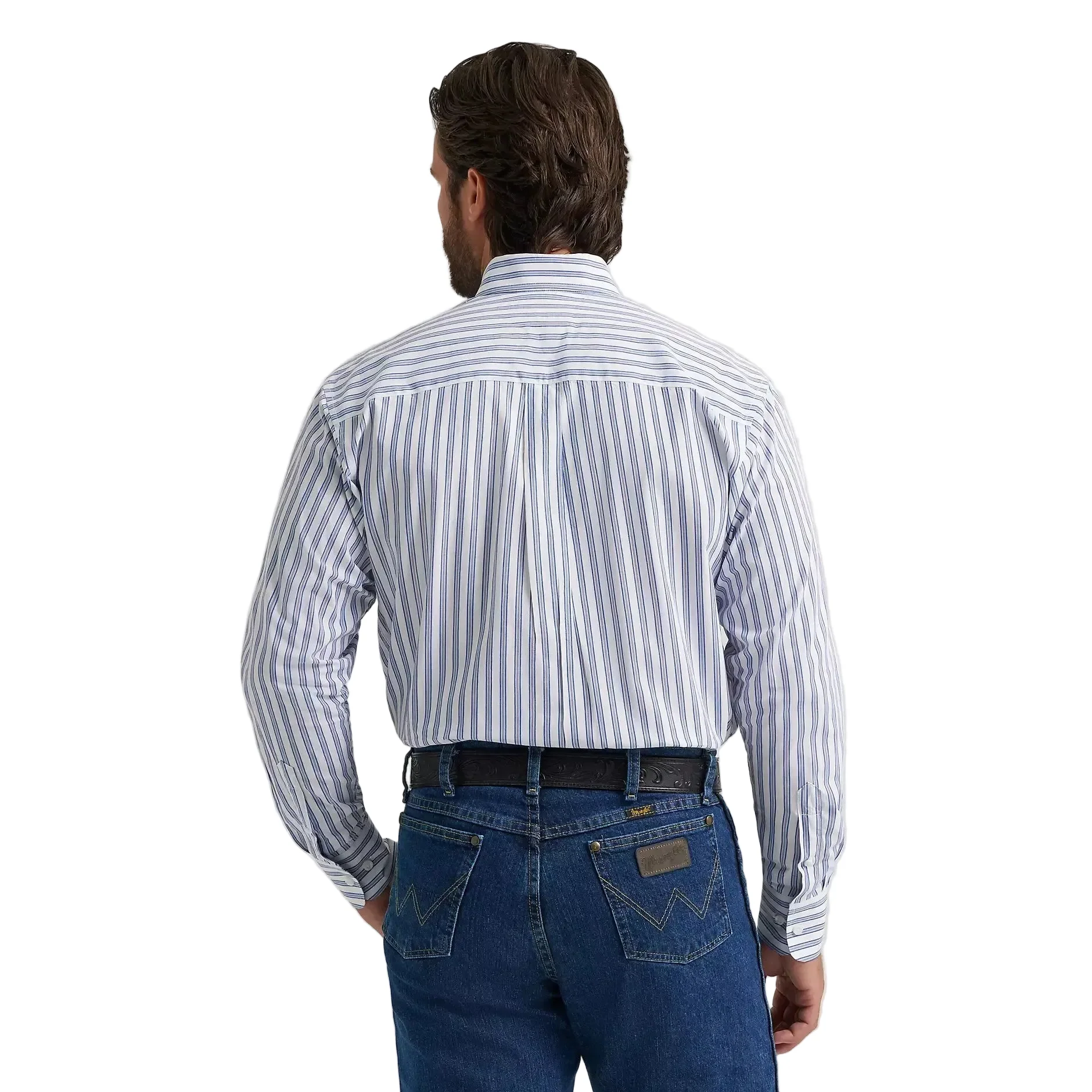 Wrangler® George Strait™ Long Sleeve Button Down One Pocket Shirt - Striped Blue - Image 2