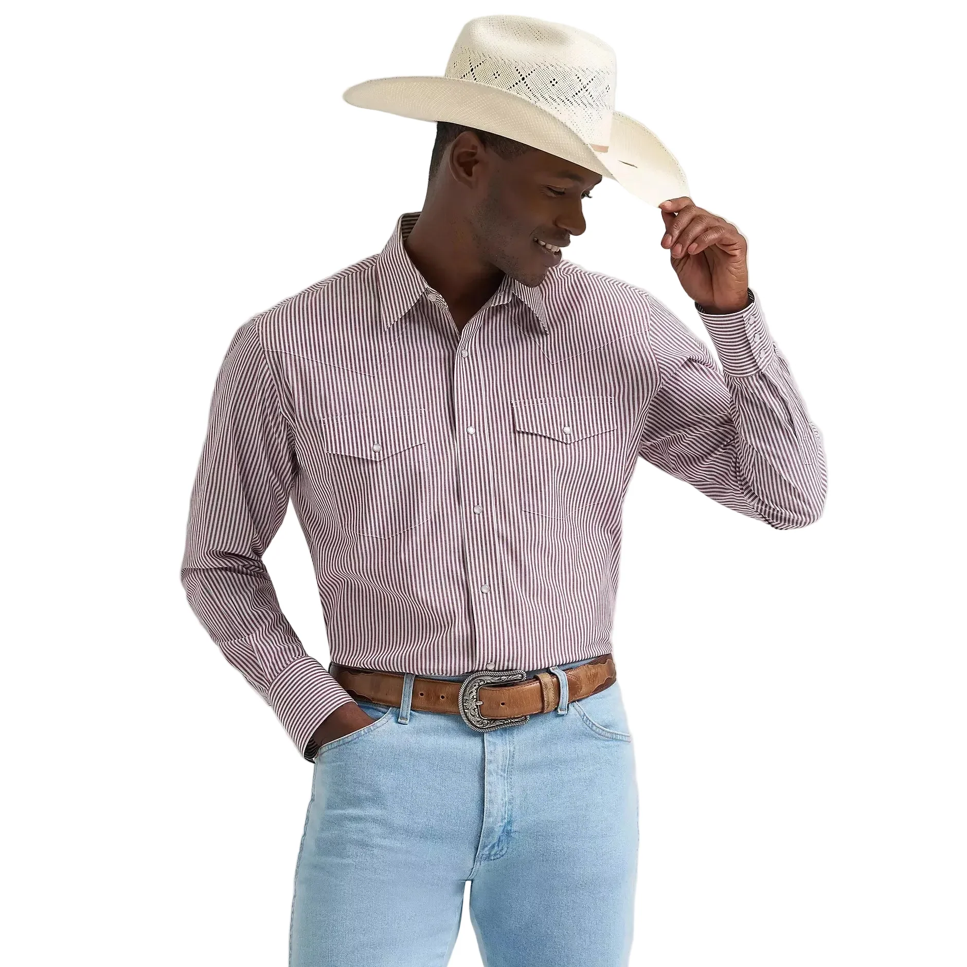 Wrangler® Men's Wrinkle Resistant Long Sleeve Western Snap Stripe Shirt - Wine