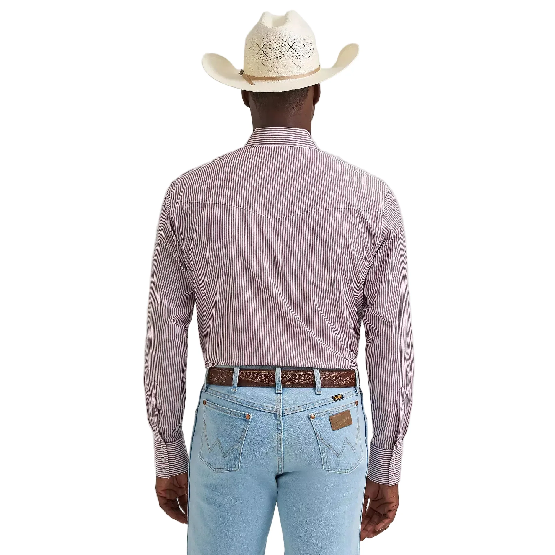 Wrangler® Men's Wrinkle Resistant Long Sleeve Western Snap Stripe Shirt - Wine - Image 2