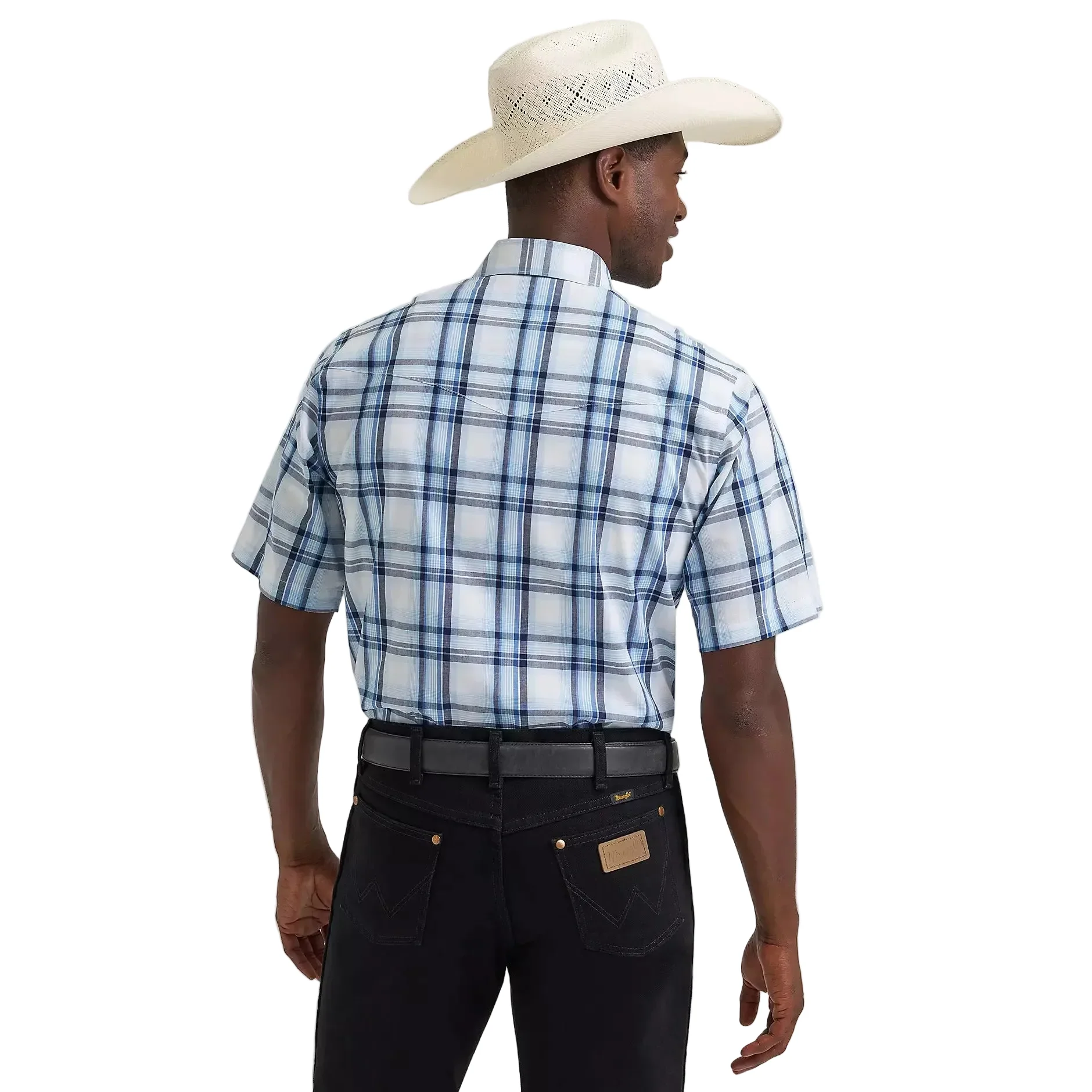 Wrangler® Men's Wrinkle Resistant Short Sleeve Western Snap Plaid Shirt - Blue Prep - Image 2