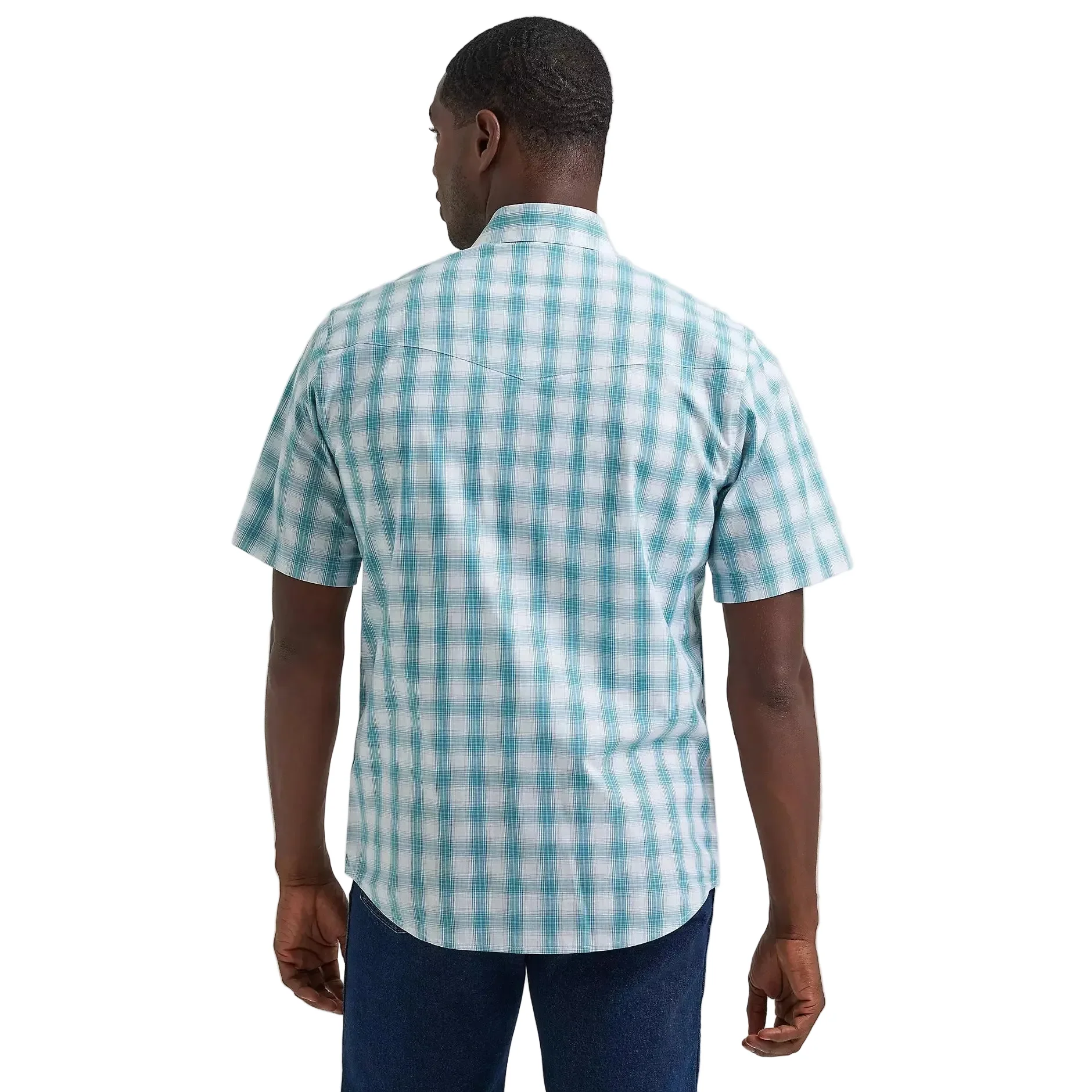 Wrangler® Men's Wrinkle Resistant Short Sleeve Western Snap Plaid Shirt - Pale Teal - Image 2