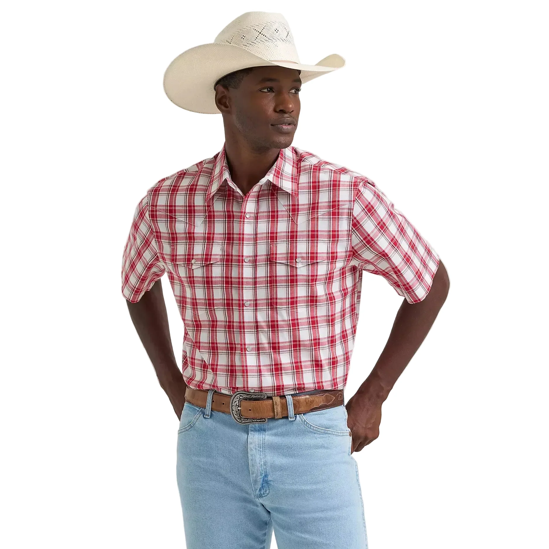 Wrangler® Men's Wrinkle Resistant Short Sleeve Western Snap Plaid Shirt - Picnic Blanket