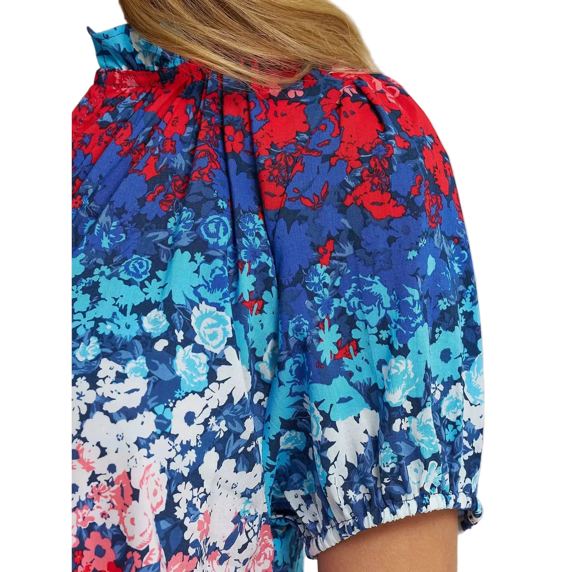 Wrangler® Women's Puff Sleeve Floral Mini Button Blouse - Blue - Image 4