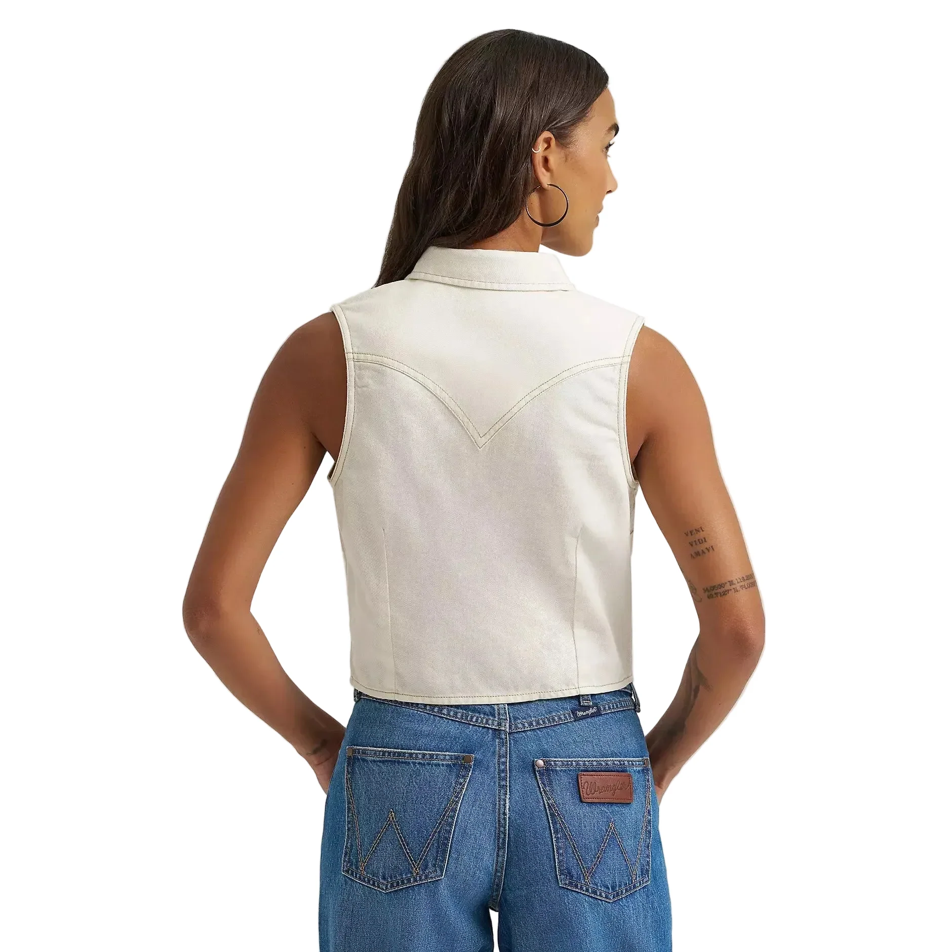 Wrangler® Women's Sleeveless Denim Snap Shirt - Off White - Image 2