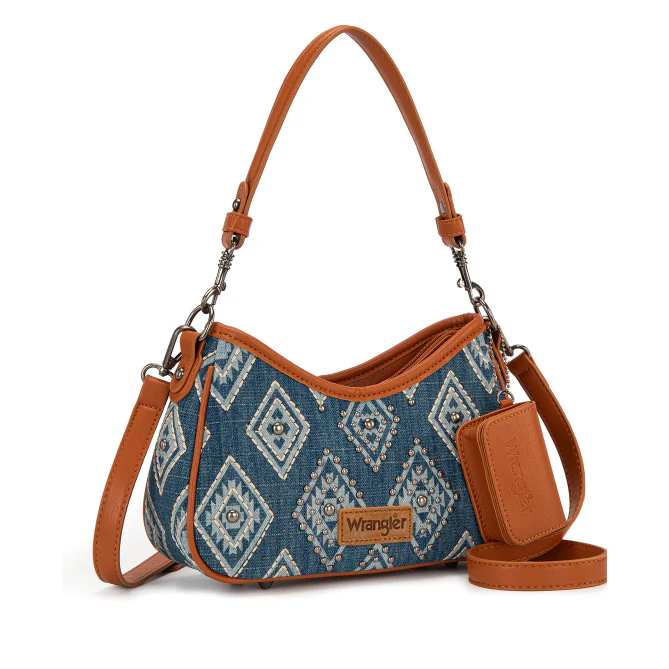 Wrangler Aztec Studded Denim Shoulder Bag with Mini Pouch- Multiple Colours - Image 2