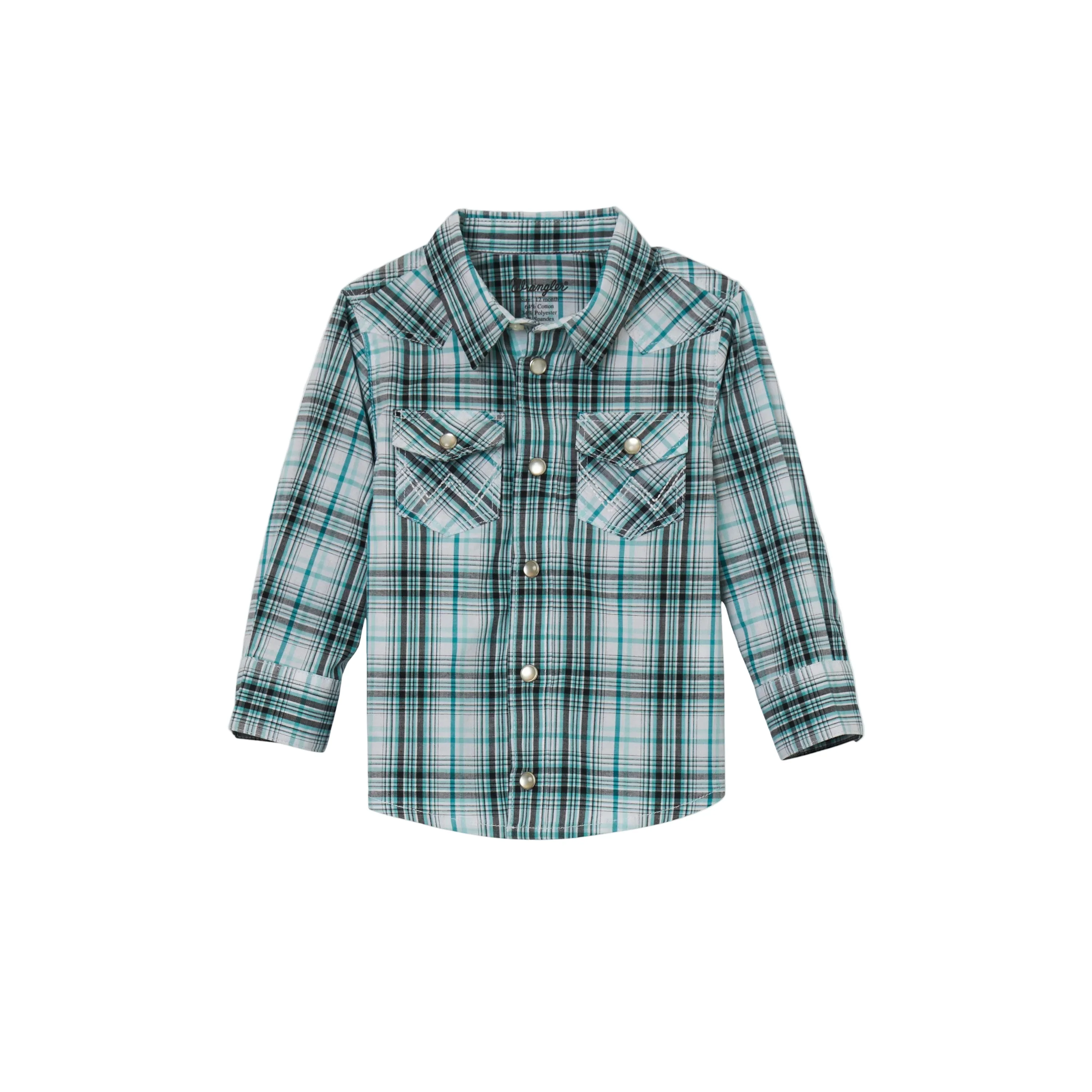 Wrangler Baby Boy Plaid Long Sleeve Shirt - Turquoise