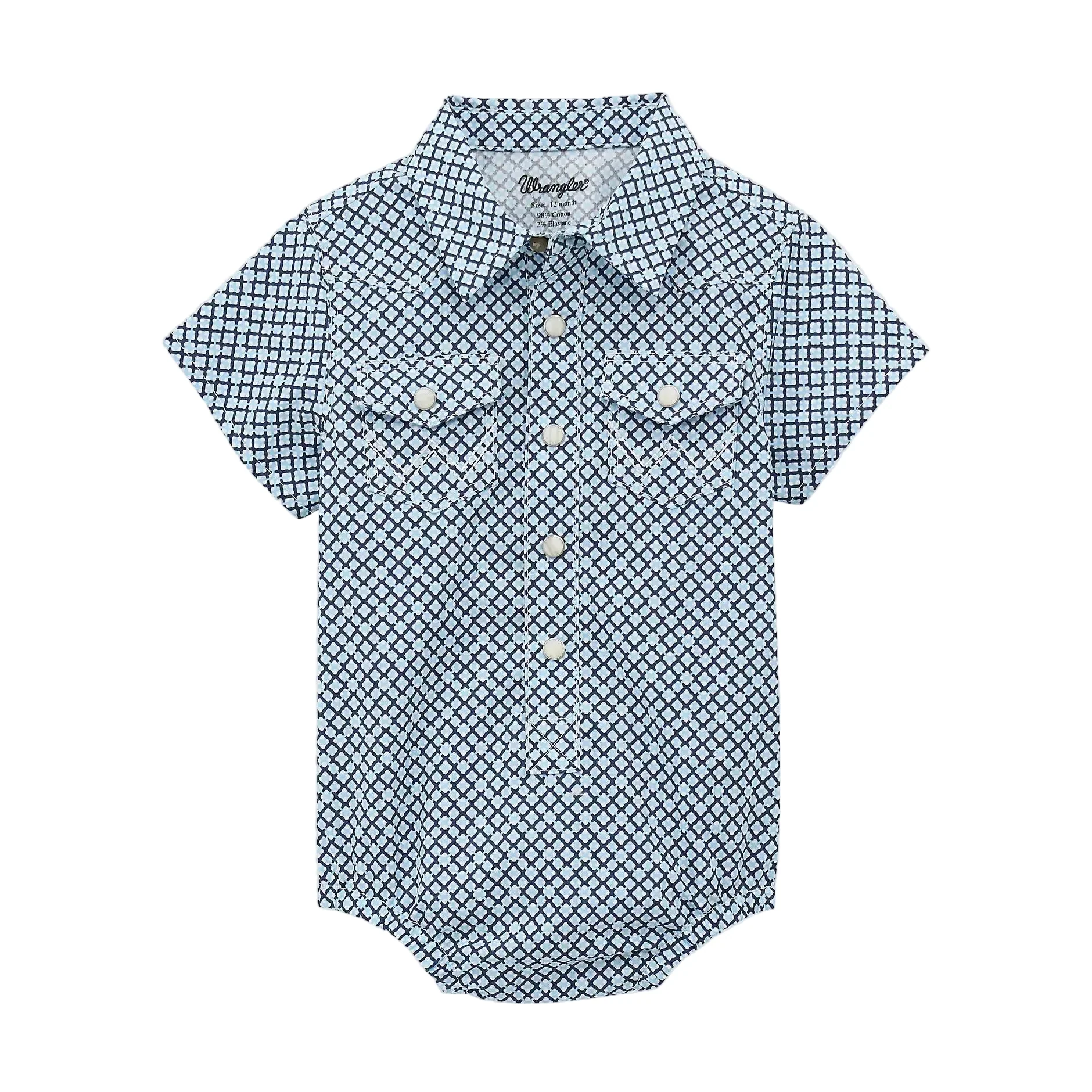 Wrangler Baby Boy's Short Sleeve Western Snap Onesie/Bodysuit - Blue Roads