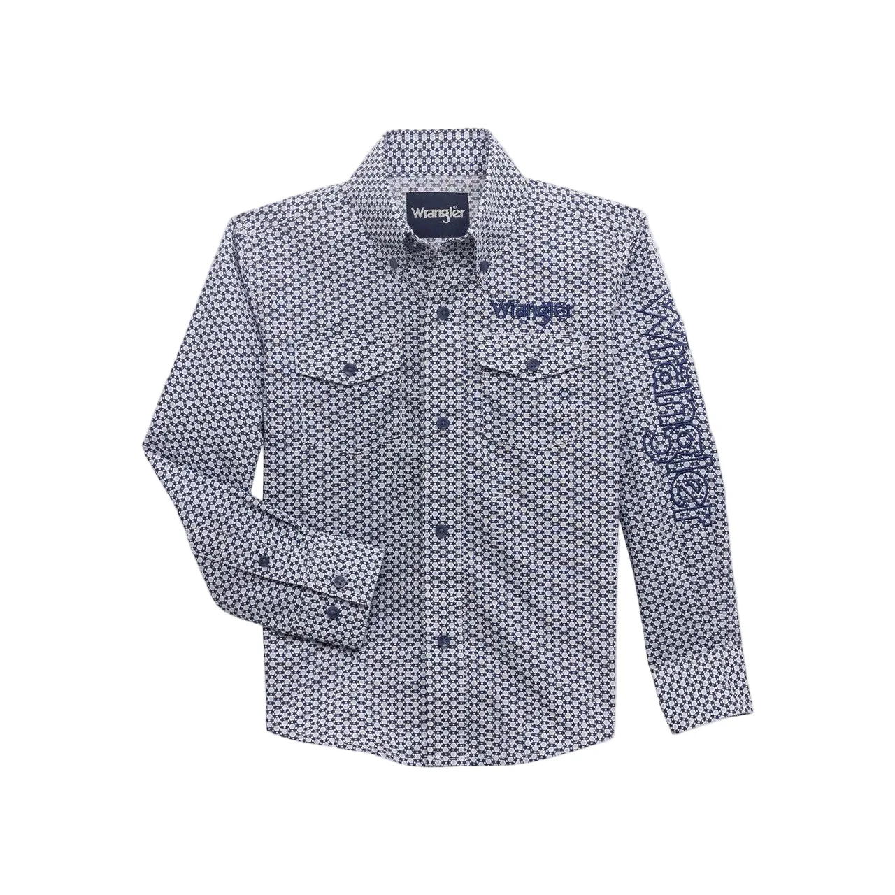 Wrangler Boy's Logo Long Sleeve Geometric Print - Blue - Image 5