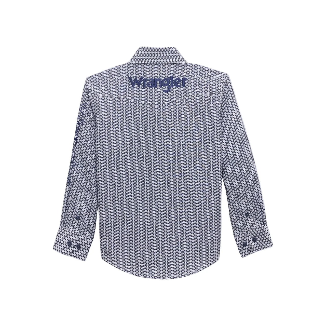 Wrangler Boy's Logo Long Sleeve Geometric Print - Blue - Image 6