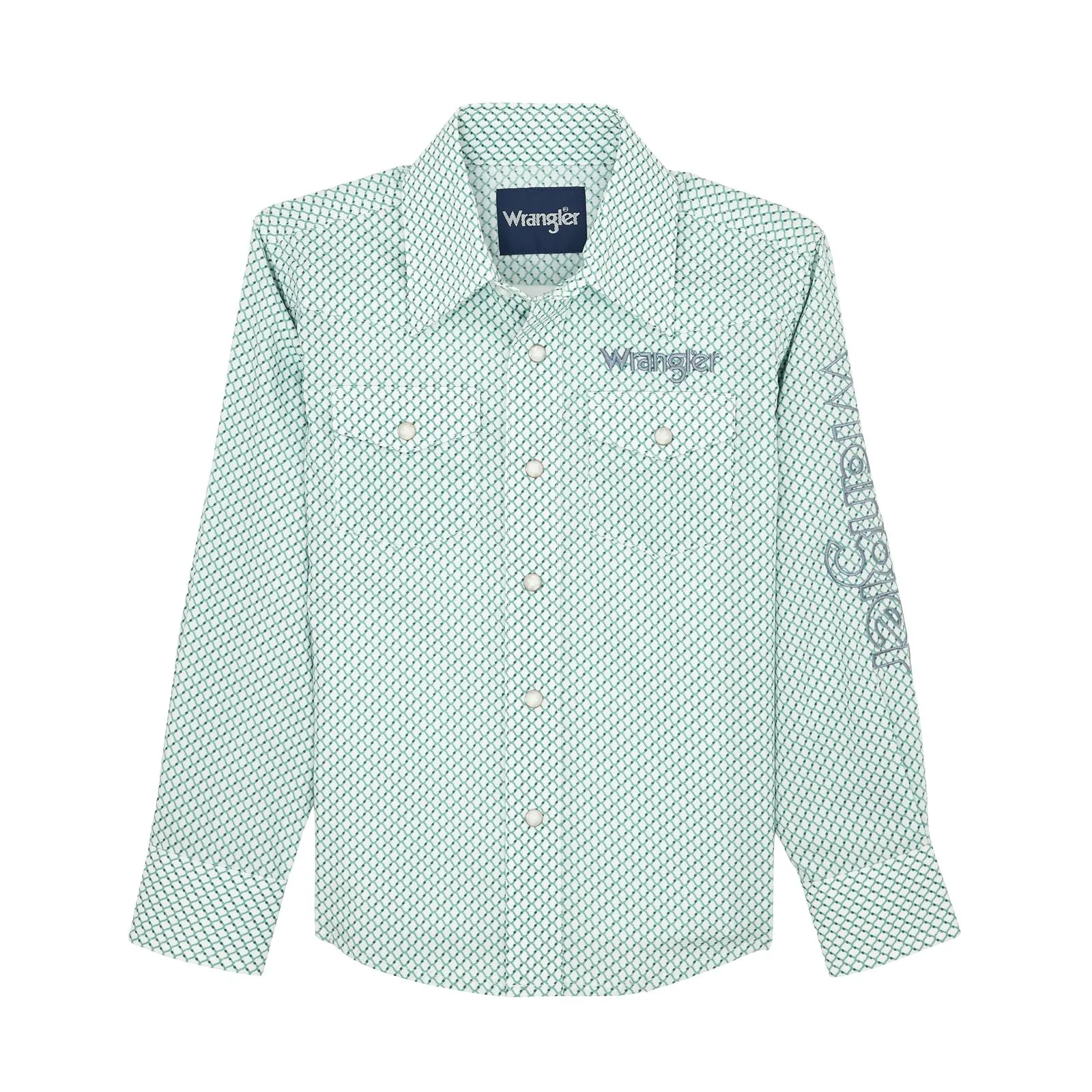 Wrangler Boy's Logo Long Sleeve Shirt - White/Teal