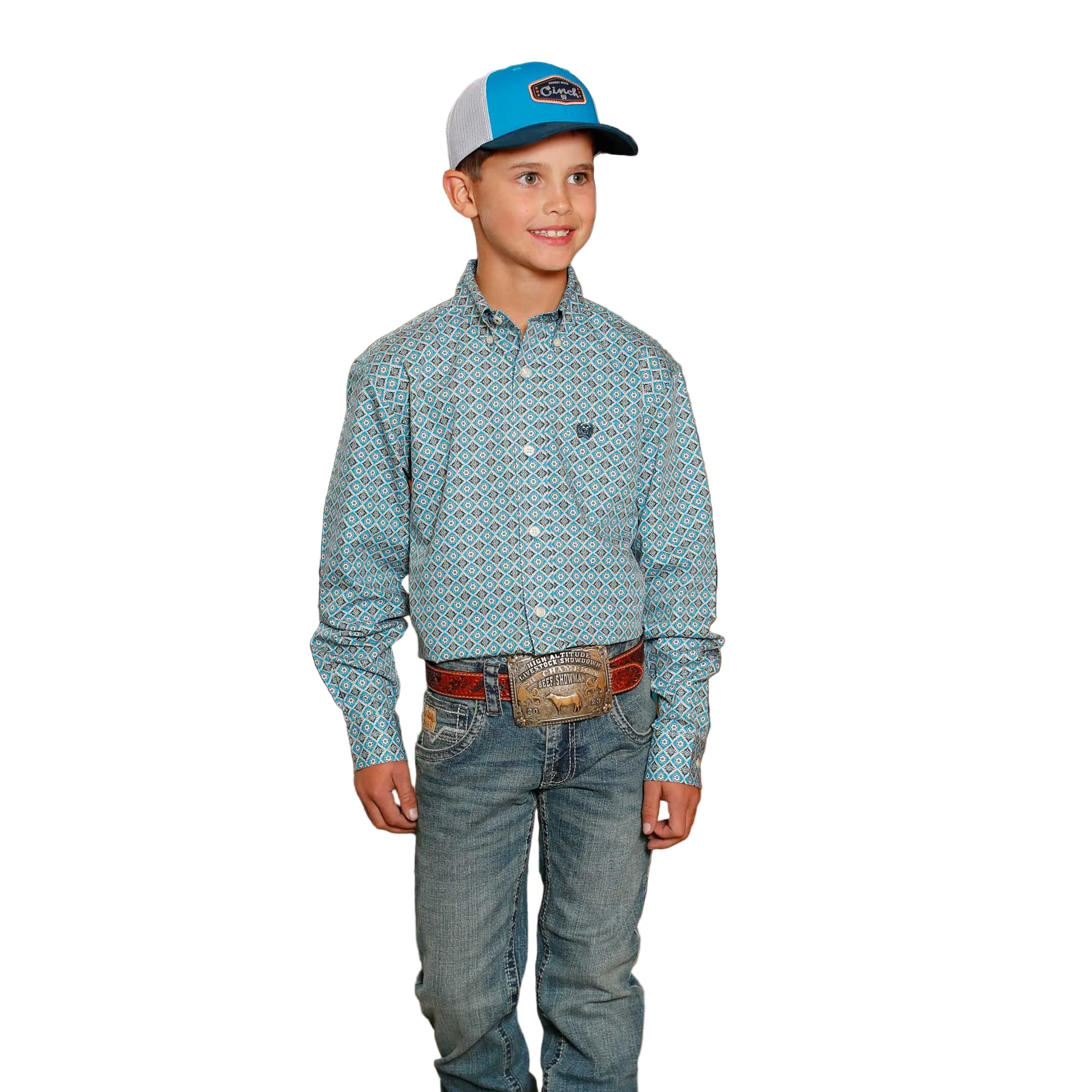 Cinch Boy's Long Sleeve Classic Print Shirt - Blue