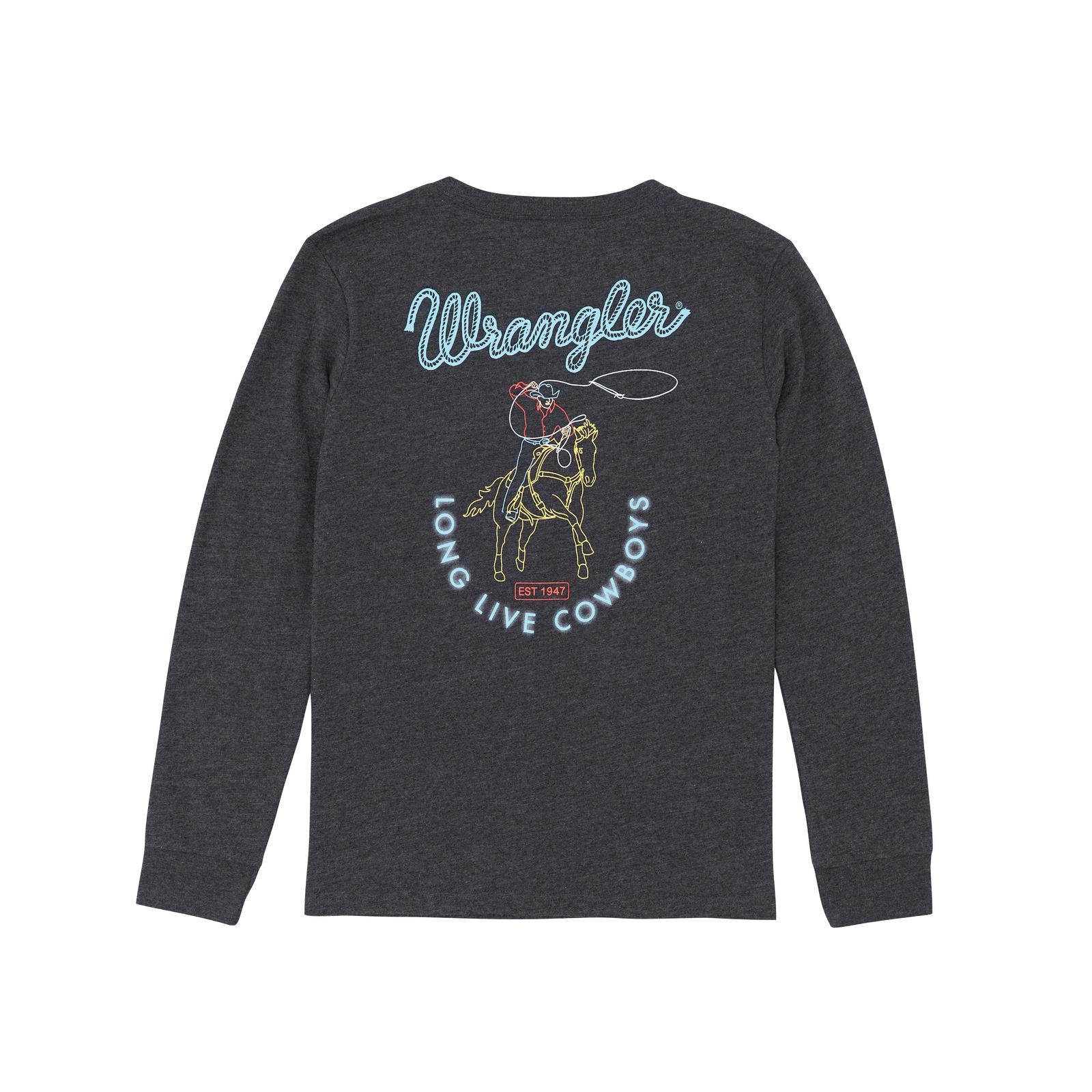 Wrangler Boys Long Sleeve Graphic Tee Shirt- Caviar Heather - Image 2