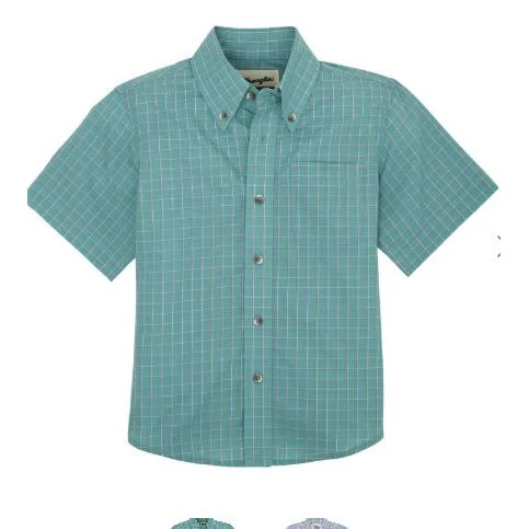 Wrangler Boy's Short Sleeve Riata Shirt- Turquoise/ Blue