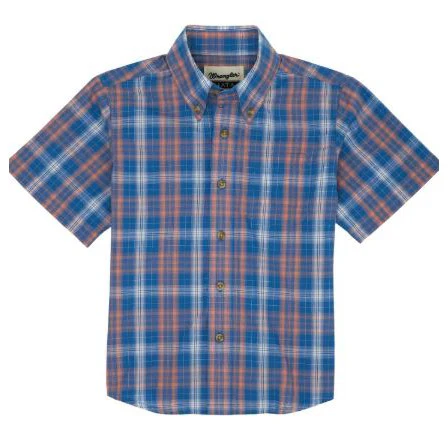 Wrangler Boy's Short Sleeve Riata Shirt- Turquoise/ Blue - Image 2