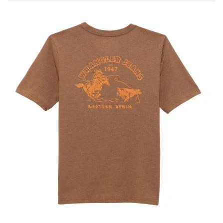 Wrangler Boy's Short Sleeve Wrangler Jeans Tee Shirt- Cacao Nibs Heather - Image 2