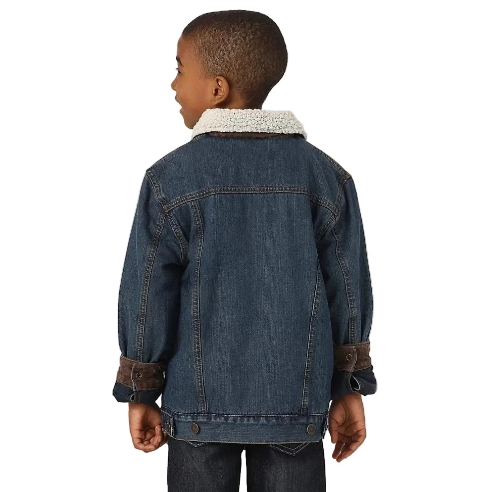 Wrangler Boy's Western Styled Sherpa Lined Denim Jacket - Rustic Blue - Image 4