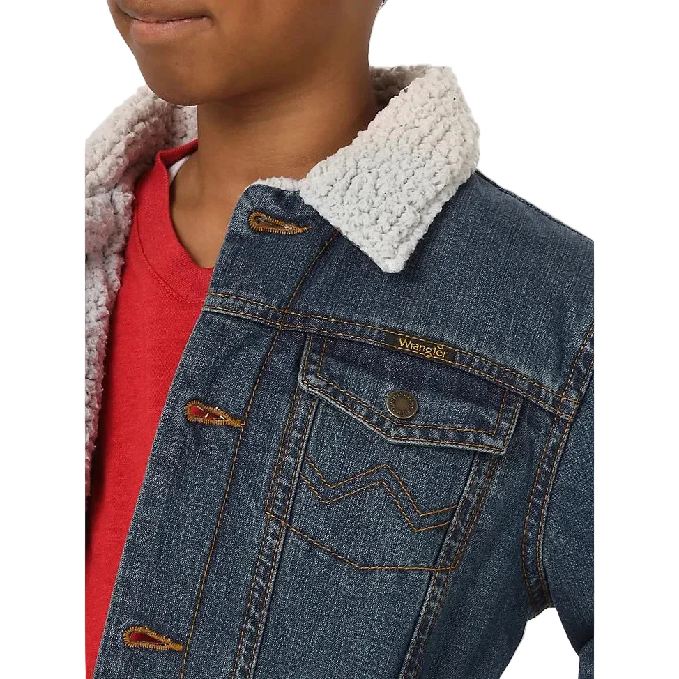 Wrangler Boy's Western Styled Sherpa Lined Denim Jacket - Rustic Blue - Image 5