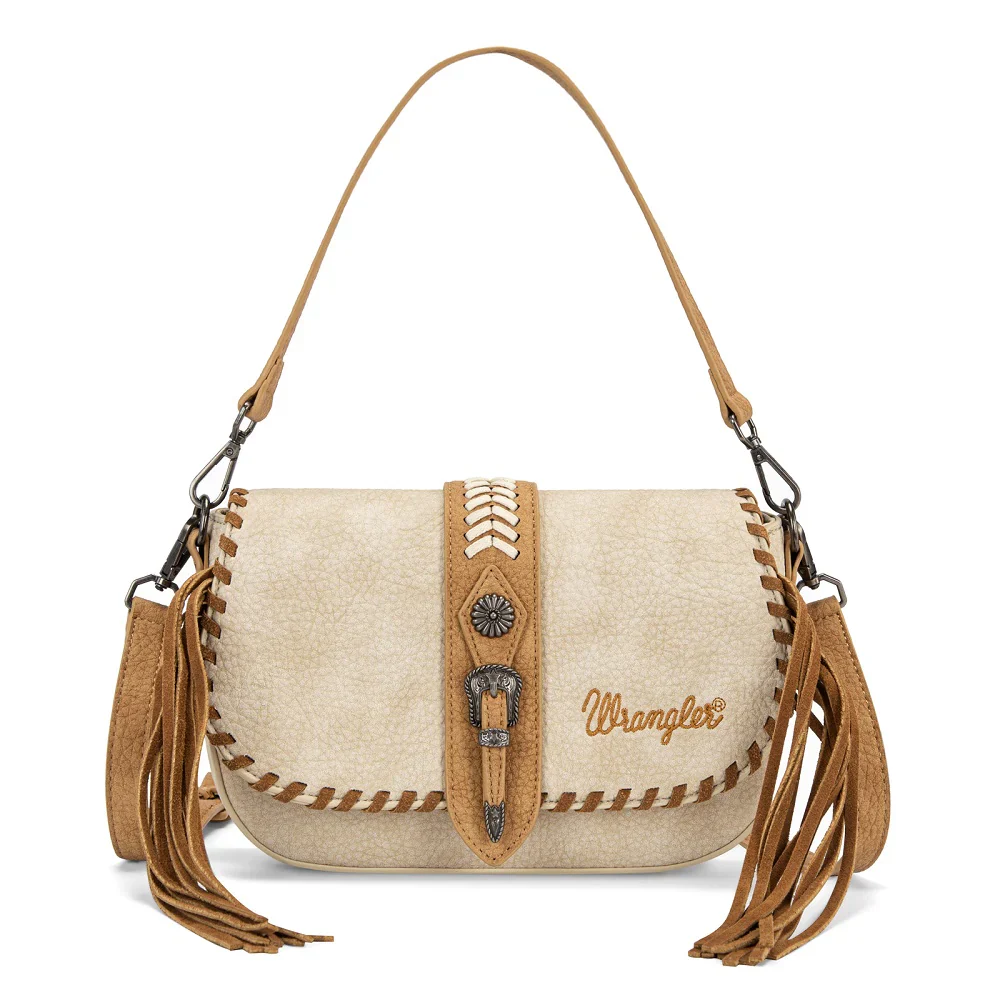 Wrangler Braided Tassel Saddle Crossbody Bag - Tan
