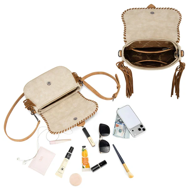 Wrangler Braided Tassel Saddle Crossbody Bag - Tan - Image 3