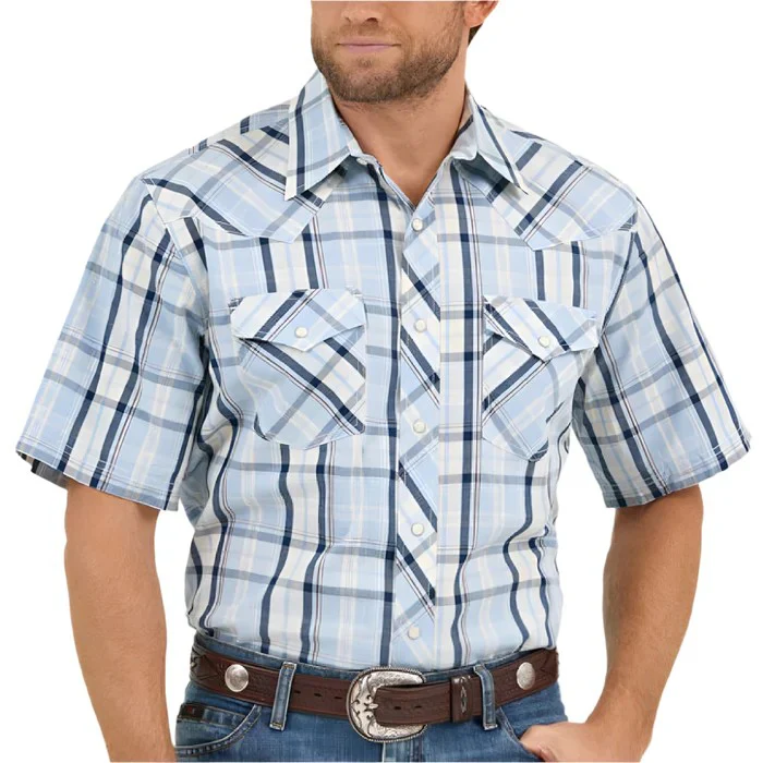 Wrangler Men's  Competition Advanced Comfort Classic Fit Short Sleeve Shirt - Blue