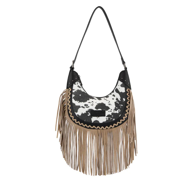 Wrangler Cow Print Fringe Should Hobo Bag- Multiple Colours - Image 2