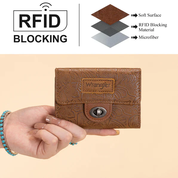 Wrangler Floral Embossed RFID Trifold Wallet- Multiple Colours - Image 2