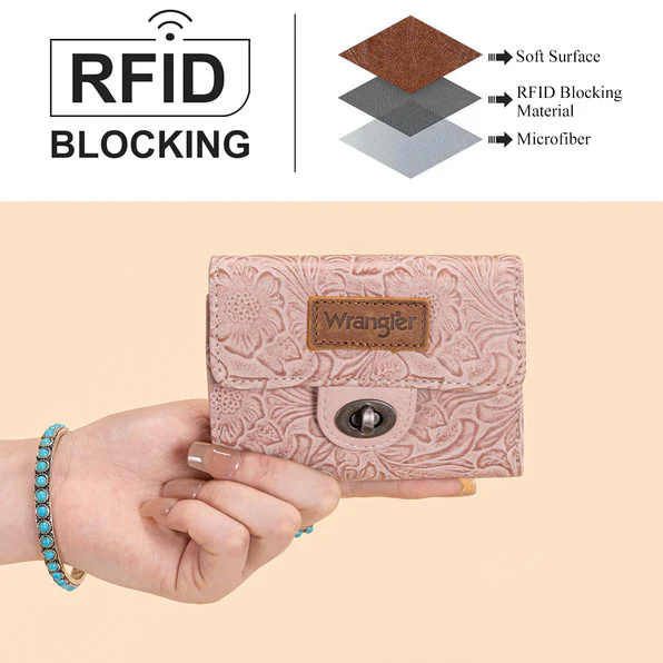 Wrangler Floral Embossed RFID Trifold Wallet- Multiple Colours - Image 3